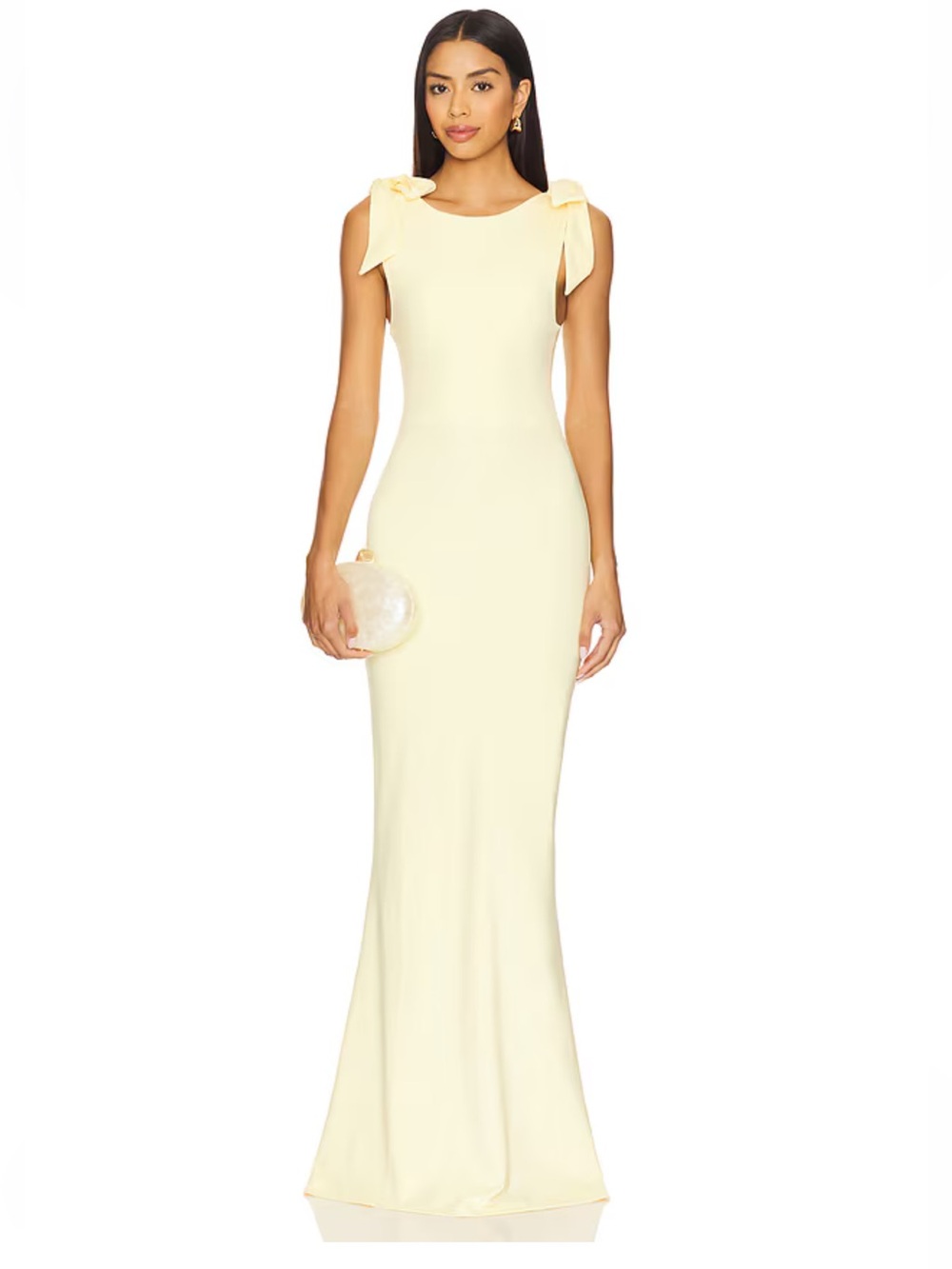 OW Collection Cornelia Maxi Dress Butter Yellow Bow-Shoulder Gown Revolve M